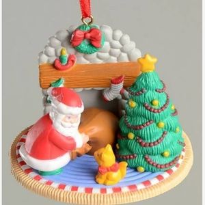 Christmas with santa ornament delivering gifts